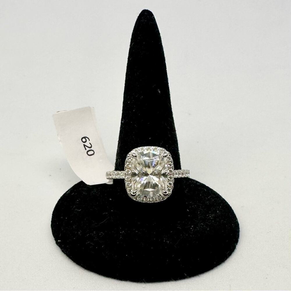 Cushion Cut Moissanite Ring Brilliant 4 Ct Halo GRA Certified 18K 925 Silver